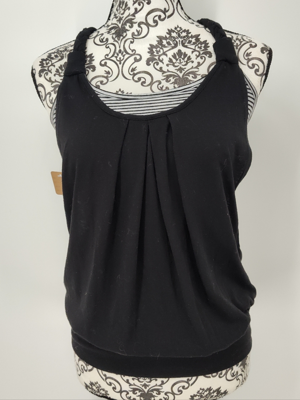 Taboo Women's Black Layered Racer Back Tank with Braided Straps Size Small